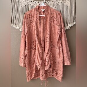 SUNDANCE Terracotta Eyelet Moonlight Open Front Jacket large E